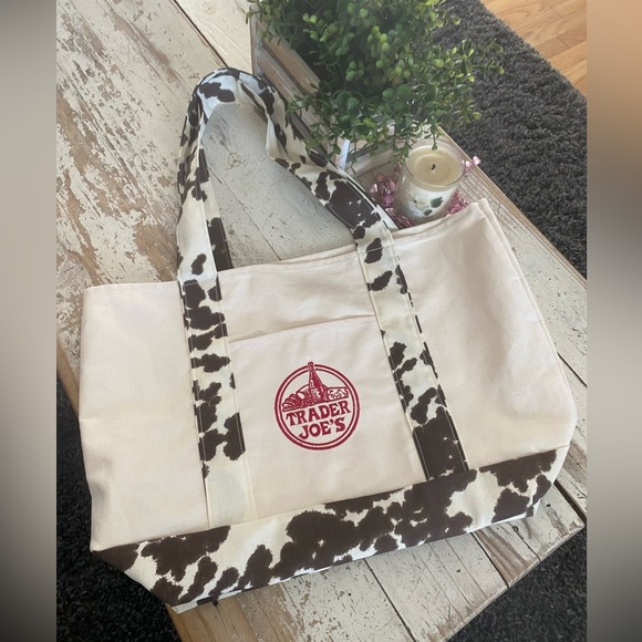 Trader Joe'S Handbags - Trader Joe's Custom Cow Print Tote Bag - Cream and Brown